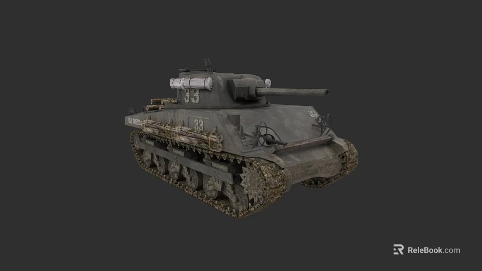 Vintage Gray Military Tank With Tracked Wheels Gun Barrel And Number 33 3d model 