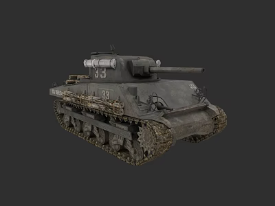Vintage Gray Military Tank With Tracked Wheels Gun Barrel And Number 33 3d model
