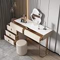 Elegant Modern Dressing Table With Marble Top Gold Frame Mirror Drawers And Stool 3d model