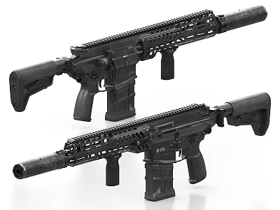 Modern Black Tactical Rifles With Hollowed Handguards Adjustable Stocks And Magazines 3d model