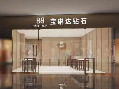 Baolinda Diamond Jewelry Store in Shopping Mall with Glass Facade and Display Counters 3d model
