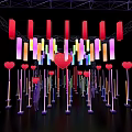 Colorful Lighting Installation With Heart Shaped Decorations And Vibrant Colored Lamps In Art Space