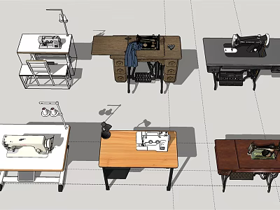 Diverse Industrial Equipment Featuring Sewing Machines And Workbenches In Various Styles 3d model