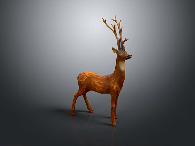 Realistic Brown Deer Sculpture With Large Antlers Standing On Gray Background 3d model