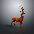 Realistic Brown Deer Sculpture With Large Antlers Standing On Gray Background