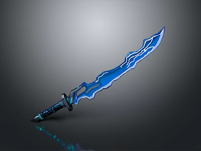 Blue Glowing Sword With Wavy Blade And Detailed Hilt Modern Fantasy Weapon Design 3d model