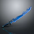 Blue Glowing Sword With Wavy Blade And Detailed Hilt Modern Fantasy Weapon Design