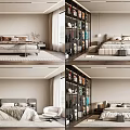 Modern Double Bed Bedroom Interior With Nightstands Accent Chair And Decorative Pillows