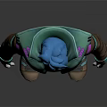 Blue Haired 3D Character Wearing Brown Jacket Green Lining Gray Pants White Gloves Pink Shoes