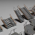 Various Staircase 3D Models With Different Designs Platforms And Railings 3d model