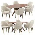Elegant Dining Table Set With Round Wooden Top And Beige Upholstered Chairs