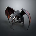 Majestic Black Dragon With Red Wings White Horns And Detailed Scales