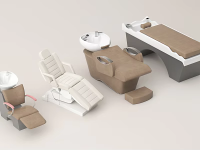 Modern Beauty Salon Equipment Including Massage Chairs Treatment Beds and Sink Units 3d model