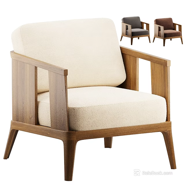Modern Accent Chair with Wooden Frame Beige Fabric Upholstery Armrest and Multiple Color Options 3d model 