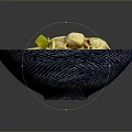 Appetizing Noodles With Chicken Pieces In Blue And White Patterned Bowl