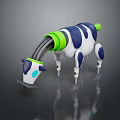 Mechanical Cow Robot Design With Blue White Body Green Parts And Reflective Surface