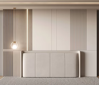 Modern bedroom background bedside background wall grille background soft bag bedside chandelier long linear lamp 3d model