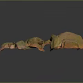 Natural Stone And Wood Decorative Pieces With Green Moss And Textures