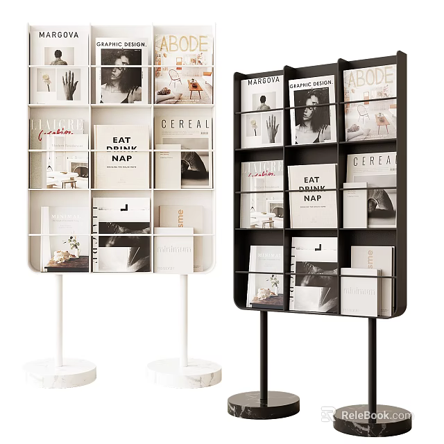 Modern White And Black Display Shelves With Multiple Layers For Books Magazines Exhibition 3d model 