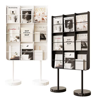 Modern White And Black Display Shelves With Multiple Layers For Books Magazines Exhibition 3d model
