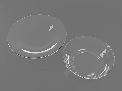 Transparent Glass Dinnerware Set with Oval Plate and Round Bowl 3d model
