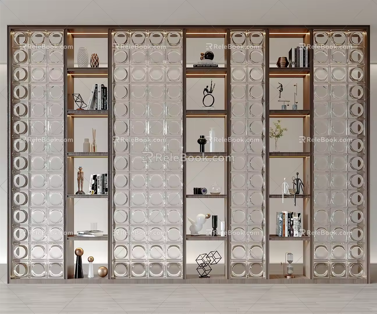 Modern Bookshelf Solid Wood Partition Decorative Cabinet 3d model