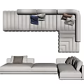 Modern Light Colored Sectional Sofa with Decorative Throw Pillows and Upholstered Design 3d model