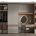 Modern Dressing Table with Backlit Round Mirror Skincare Products Chair and Wooden Cabinets