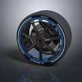 Modern Car Tire With Black Alloy Wheel And Blue Decorative Accent Stripes