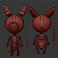 Two Puppet Like Mechanical Creatures With Yellow Blue Bodies And Ear Shaped Heads Holding Sticks