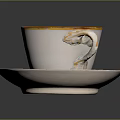 Elegant White Teacup With Gold Rim And Decorative Handle On Saucer
