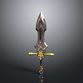 Ornate Fantasy Sword With Metallic Blade Golden Crossguard And Decorative Hilt