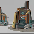 Cartoon City Scene With Colorful Unique Buildings Towers Domes Windows And Arches