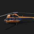 Orange And Blue Helicopter With Rotor Blades On Black Background