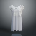 White Short Sleeved Dress With Elegant Lace Top Design And Flowy Skirt