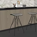 Modern Kitchen Interior With Stylish Bar Stools White Seats Black Metal Frames 3d model