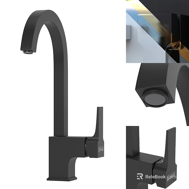 Modern Black Kitchen Faucet With Sleek Spout And Single Handle Design 3d model 