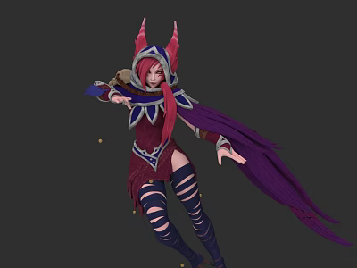 Game Movie Character Red Haired Female With Horned Helmet Purple Cape And Magic Elements 3d model