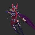 Game Movie Character Red Haired Female With Horned Helmet Purple Cape And Magic Elements