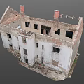 Abandoned Ruined Building With White Walls Red Chimneys And Broken Windows