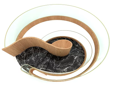 Modern Spiral Staircase With Wooden Steps Glass Railing And Black Marble Floor 3d model