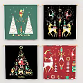 Set of Christmas Banners With Tree Reindeer And Festive Holiday Decorations