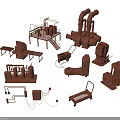 Industrial Equipment Collection With Machinery Pumps Compressors Piping Systems And Workbenches