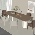 Modern Light Wood Dining Table Set With Beige And Brown Chairs Plants Books And Decorations