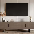 Modern Wooden TV Stand With Drawers And Decorative Vase Under Mounted TV