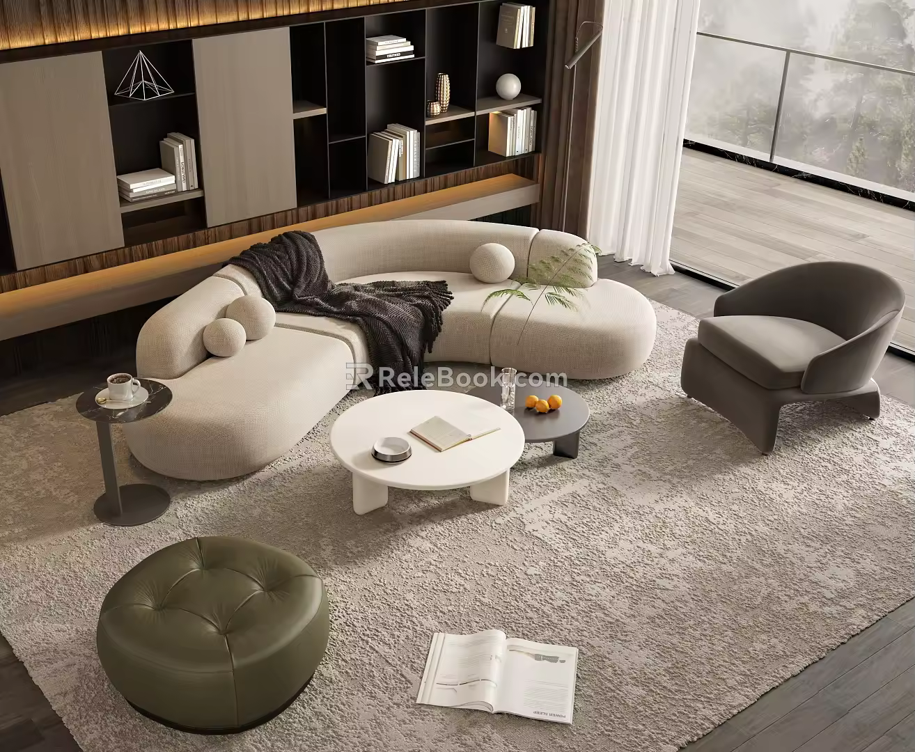 Sofa Coffee Table Combination Multi-person Sofa Coffee Table Single Chair Decorations Leisure Sofa Floor Lamp Corner Table 3d model