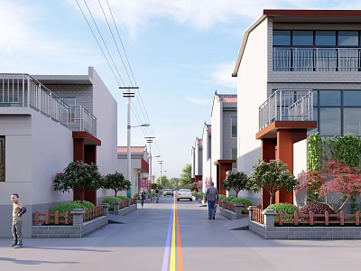 Urban Road Facilities With Yellow Dividing Lines Street Lamps Green Belts And Sidewalks 3d model