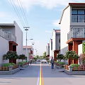 Urban Road Facilities With Yellow Dividing Lines Street Lamps Green Belts And Sidewalks