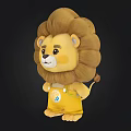 Cute Cartoon Lion Character Wearing Yellow Overalls Against Black Background With Friendly Expression