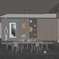 Modern Restaurant Interior With Wooden Walls Large Windows Dining Table And Pendant Lights